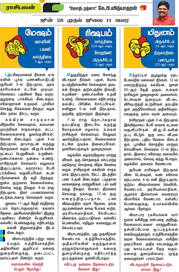 ராசிபலன்! - 'ஜோதிடரத்னா' கே.பி.வித்யாதரன்