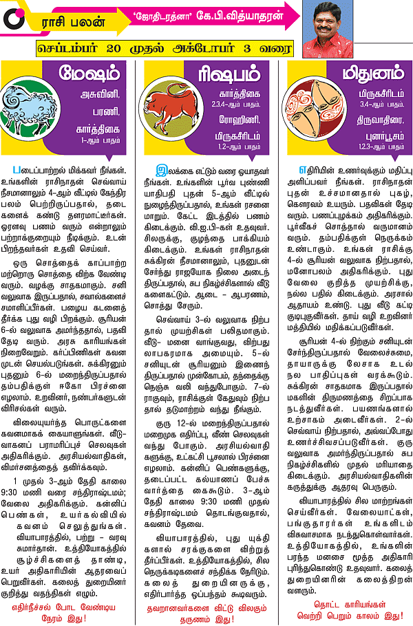 ராசிபலன்! - 'ஜோதிடரத்னா' கே.பி.வித்யாதரன்