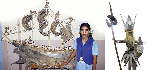 பின்னி எடுத்த தென்னை உருவங்கள்!