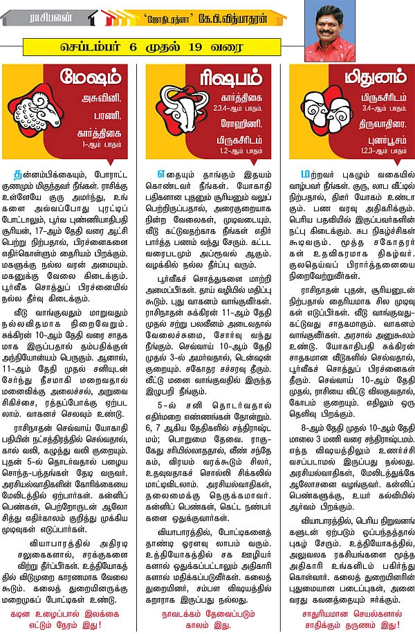 ராசிபலன்! - 'ஜோதிடரத்னா' கே.பி.வித்யாதரன்