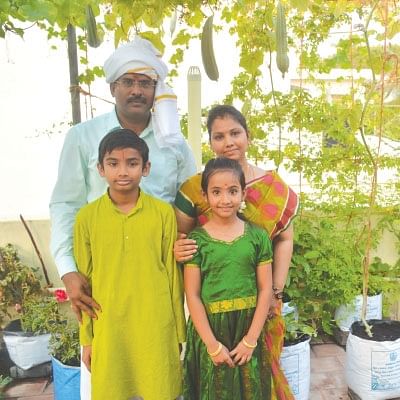 காய்கறிகள்... பழங்கள்... மூலிகைகள்... மாடியில் செழிக்கும் இயற்கைத் தோட்டம்!