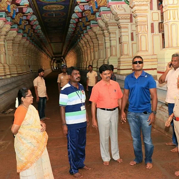 தீவிரவாதிகள் அச்சுறுத்தல் எதிரொலி! ராமேஸ்வரம் கோயிலில் தேசியப் பாதுகாப்புப் படையினர் ஆய்வு