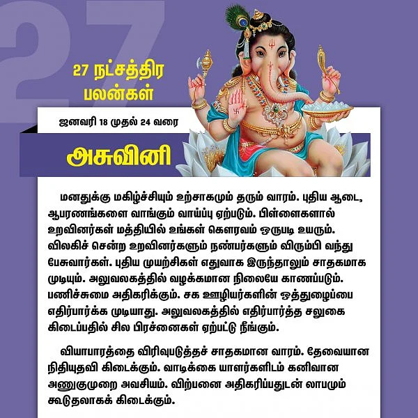 இந்த வார நட்சத்திர பலன்கள் (ஜனவரி 18 முதல் 24 வரை)