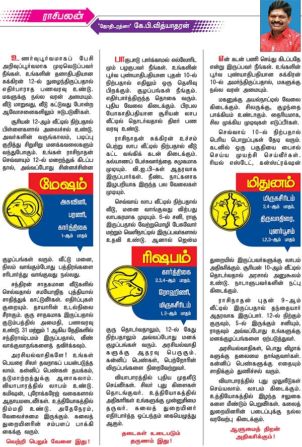 ராசிபலன் - மார்ச் 19 முதல் ஏப்ரல் 1 வரை