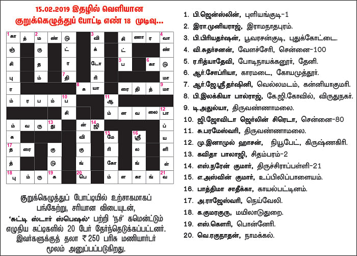 குறுக்கெழுத்துப் புதிர் - பரிசுப் போட்டி - 20