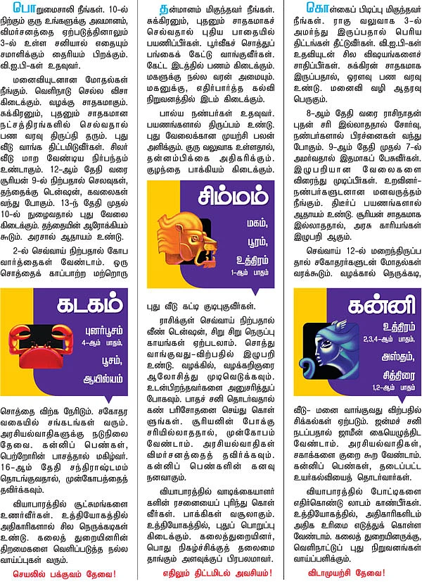 ராசிபலன்! - 'ஜோதிடரத்னா' கே.பி.வித்யாதரன்
