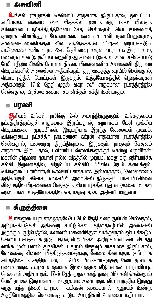நட்சத்திர பலன்கள்