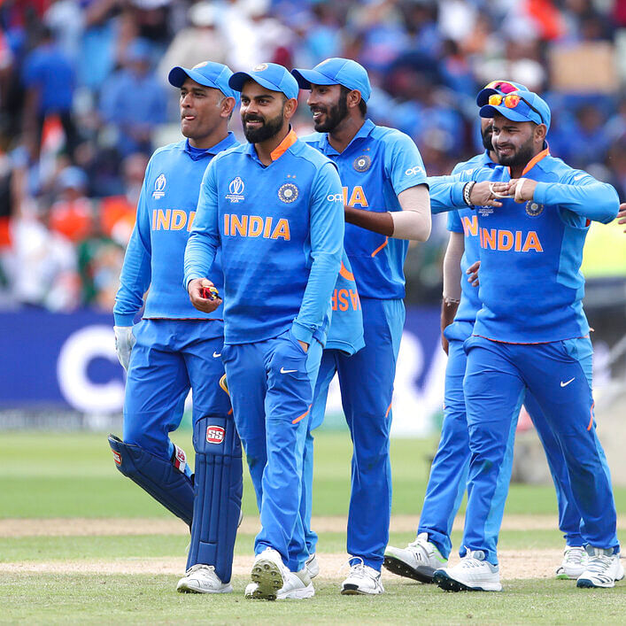 Indian team leaves the field after beating Bangladesh in world cup match in Birmingham.
