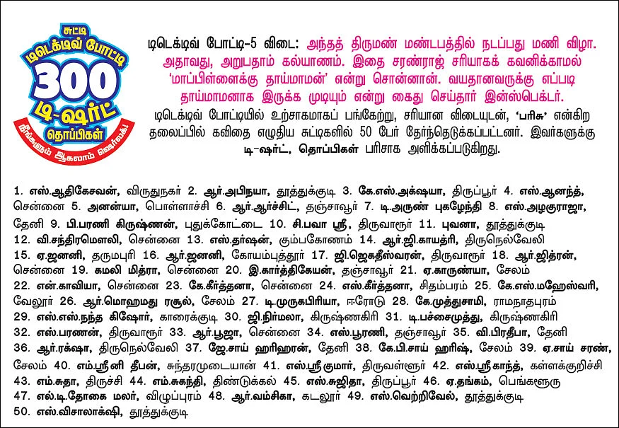 மெகா பரிசுப் போட்டி முடிவுகள் - 5