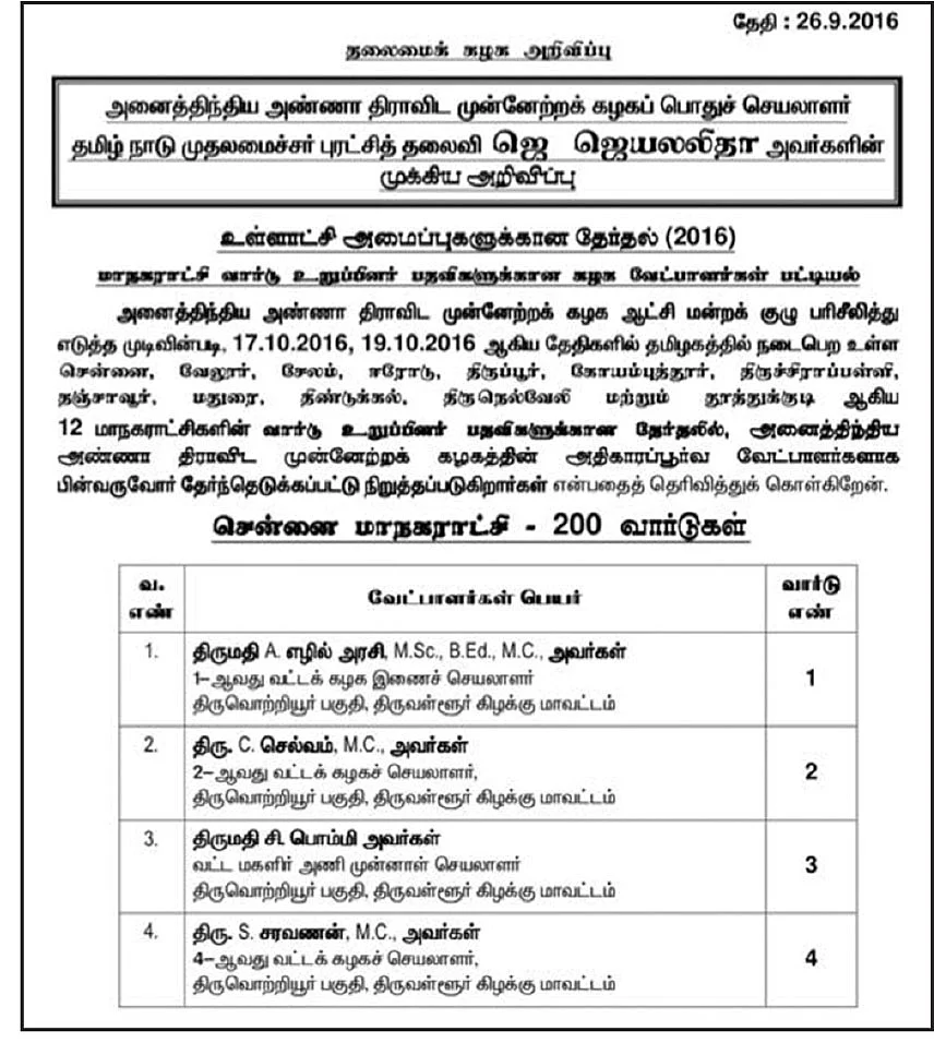 உள்ளாட்சி சடுகுடு... ஜெ. பட்டியல் வெளியே - எடப்பாடி பட்டியல் உள்ளே!