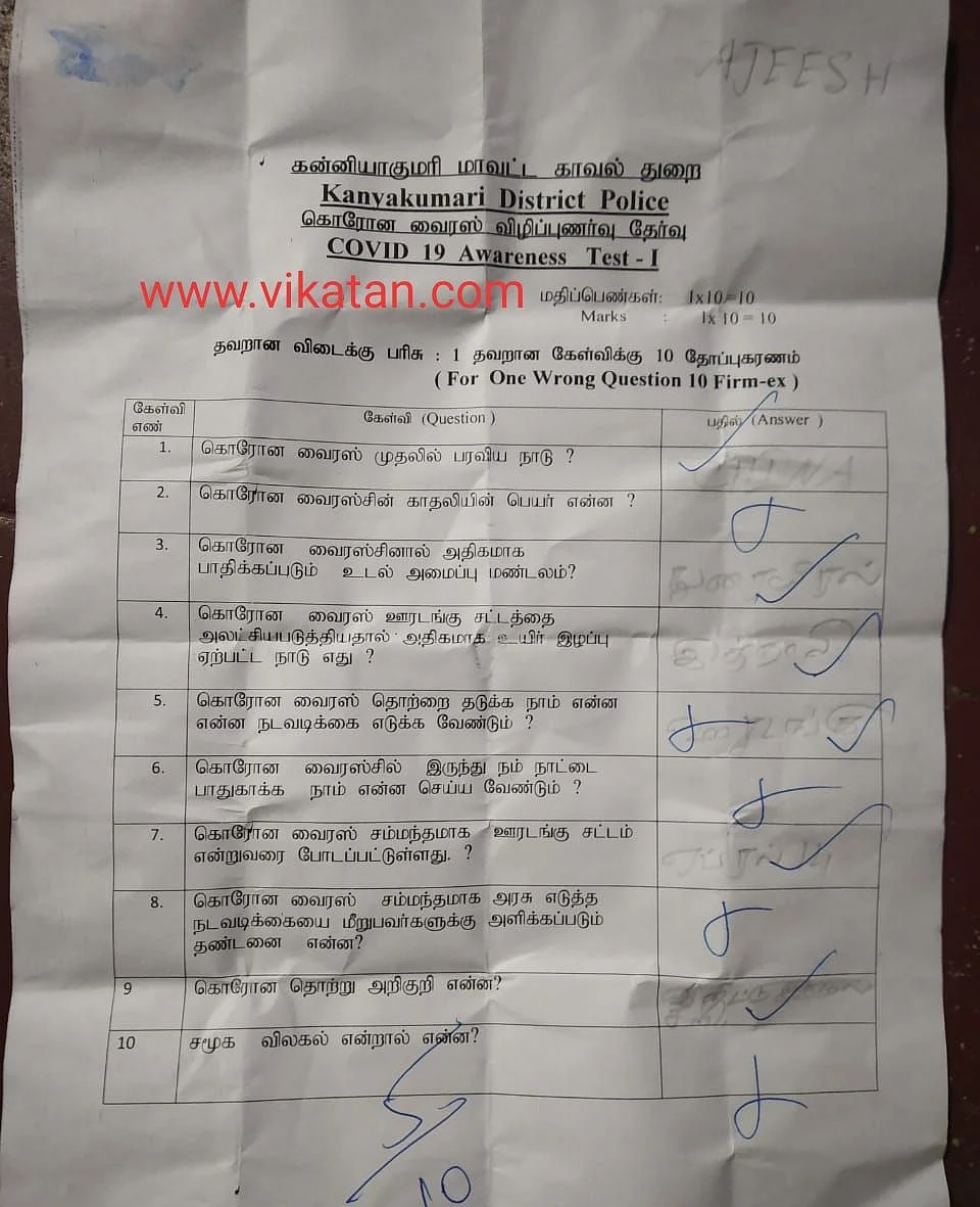 கொரோனா கேள்வித்தாள்