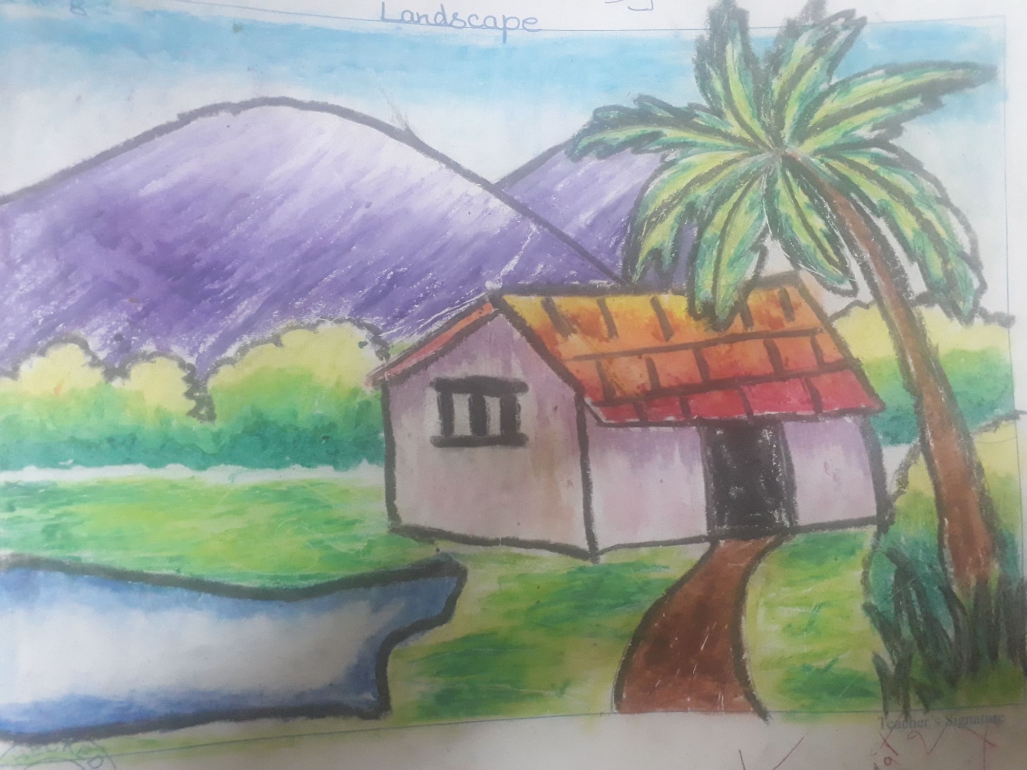 How to draw Simple scenery, Easy village drawing, Scenery drawing | Village  drawing, Drawing images for kids, Nature drawing for kids