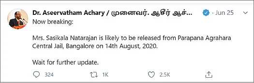 சசிகலா விடுதலை ட்வீட்... யாருடைய அரசியல் வியூகம்?
