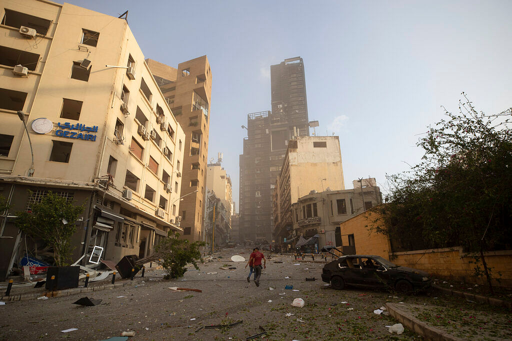 Aftermath of a massive explosion is seen in in Beirut, Lebanon
