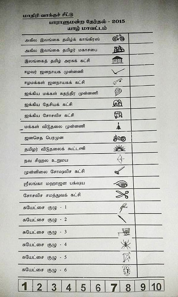 யாழ்ப்பாண தொகுதி வாக்குச் சீட்டு