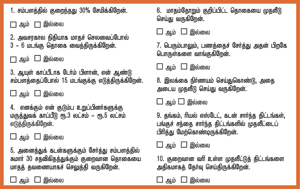 கடன்... காப்பீடு... முதலீடு... ஃபைனான்ஷியல் ஃபிட்னஸைச் சொல்லும் 10 அம்சங்கள்! - செல்ஃப் டெஸ்ட்