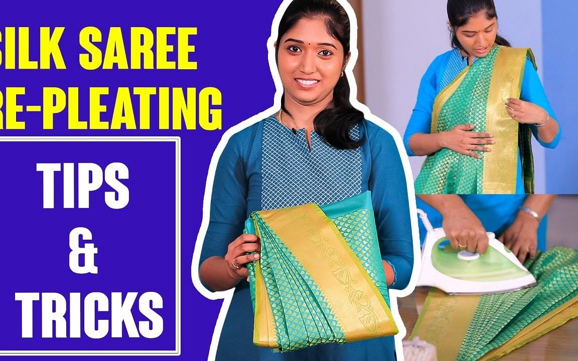 3 நிமிடத்தில் பட்டு புடவையை கட்டலாம்! Silk Saree Pre-Pleating Tutorial | Ironing & Folding Tips