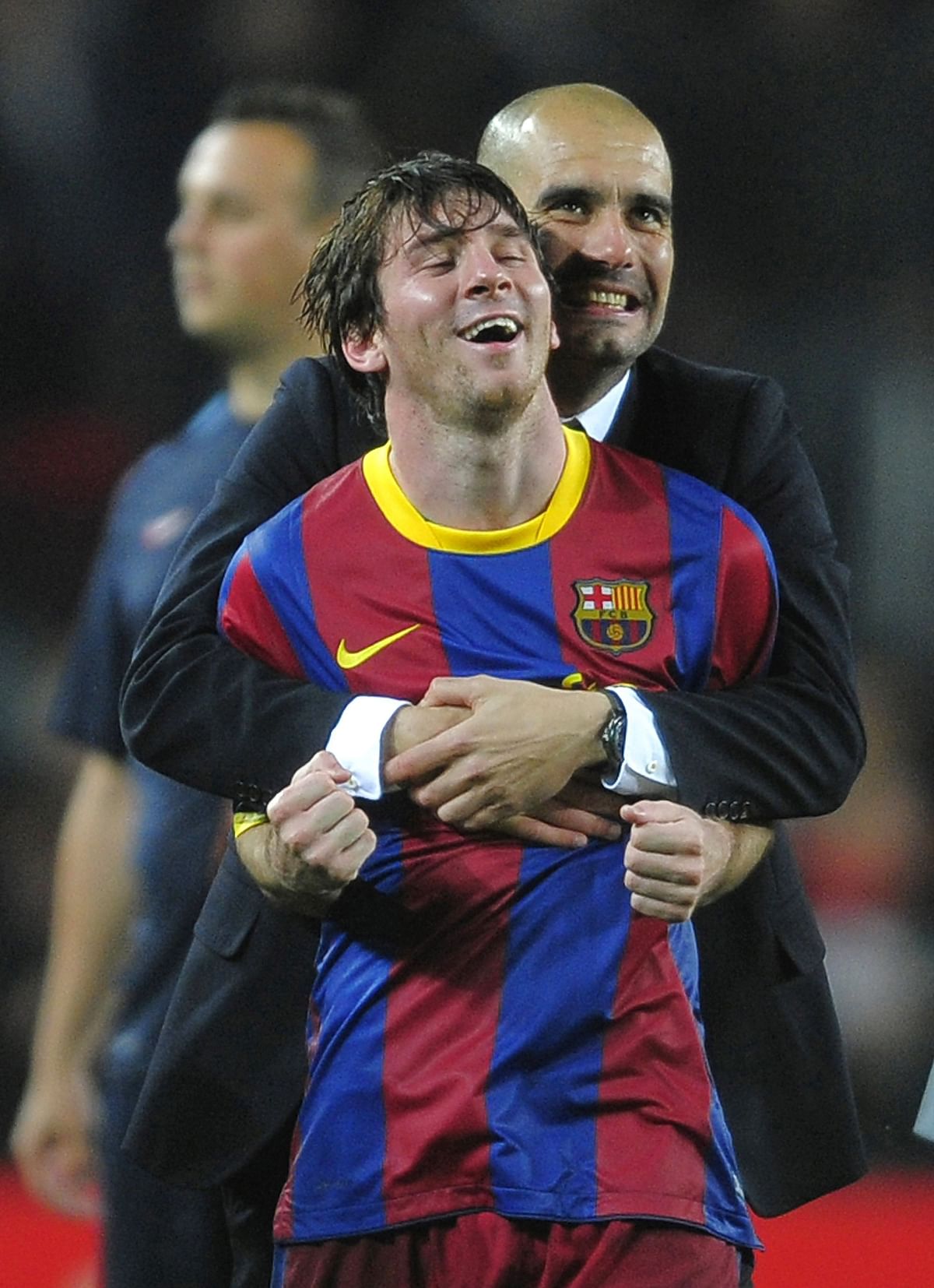 Leonel Messi with Pep Guardiola