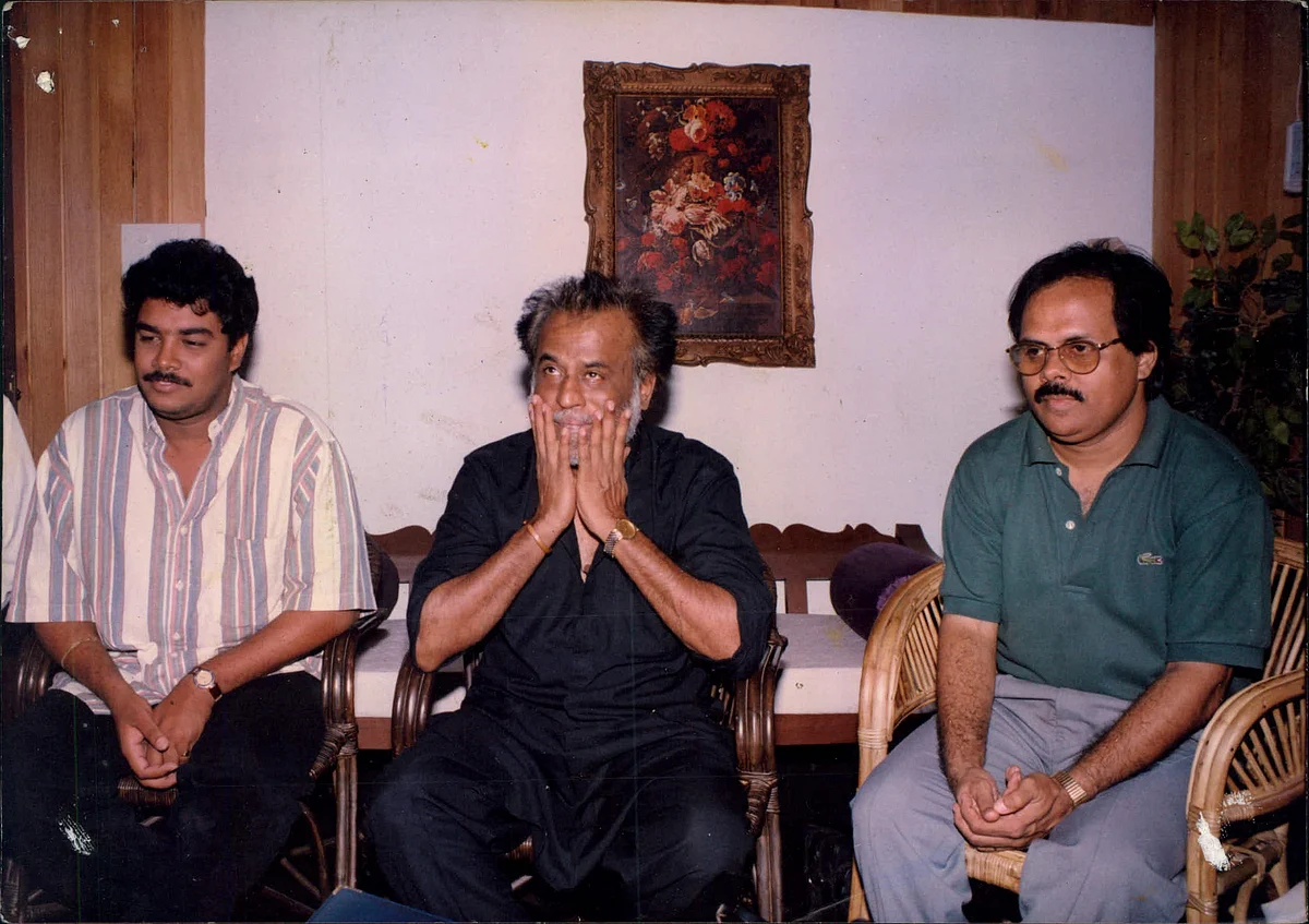 அருணாச்சலம் படத்தின் போது ரஜினி, சுந்தர்.சி-யுடன் கிரேஸி மோகன்