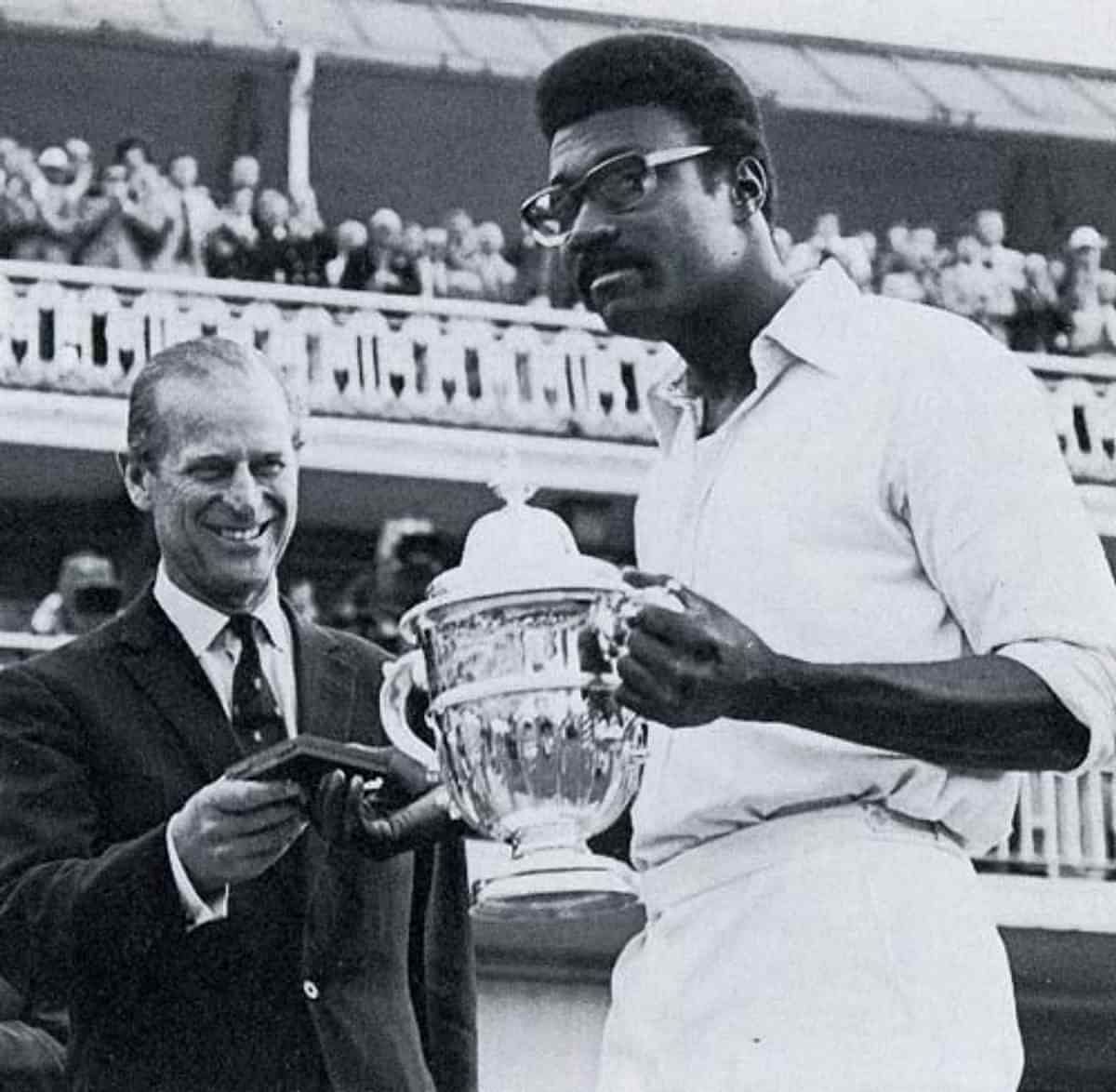 Clive Lloyd with the 1975 Cricket World Cup Trophy