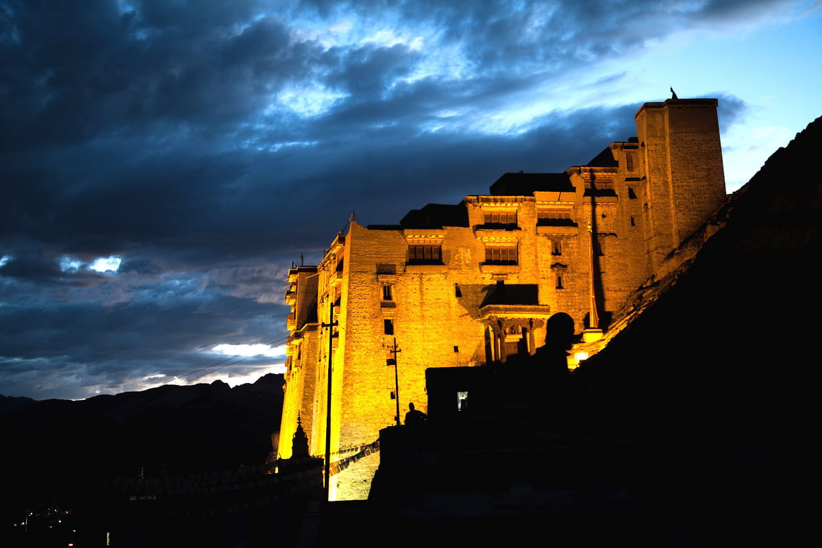 Leh Palace lit up at night