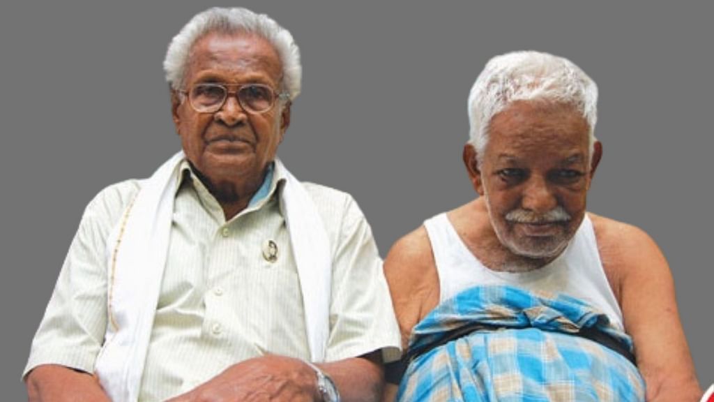 நேதாஜியின் இந்திய தேசியப் படையிலிருந்த வீரர்கள் ஆர்.எம்.பெருமாள் மற்றும் வைத்தியலிங்கம்