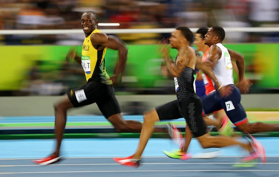 Bolt during the 100m semi final of the RIo Olympics