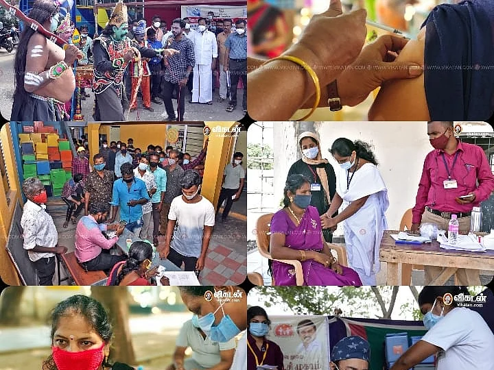 `கொரோனா தடுப்பூசி முகாம்': ஆர்வமான மக்கள்; சளைக்காத மருத்துவப் பணியாளர்கள்! #VikatanPhotoStory