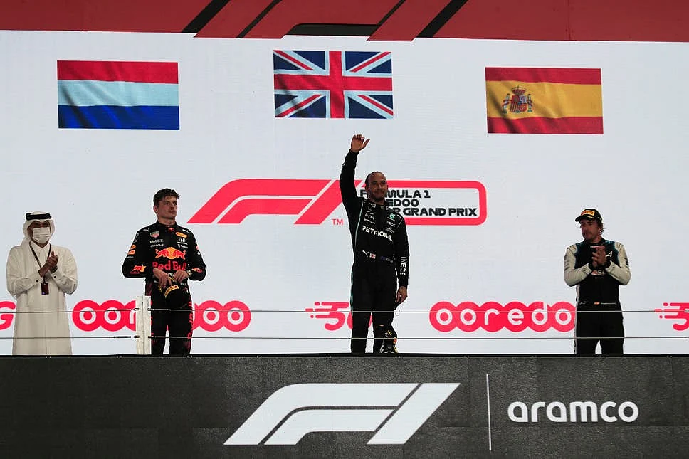 வெர்ஸ்ட்டப்பன், ஹாமில்ட்டன், அலோன்சோ |Qatar GP Podium