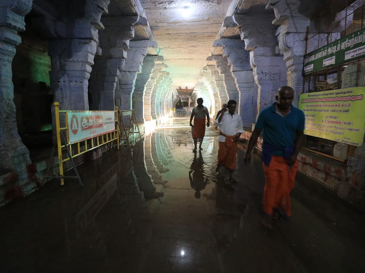 தேங்கிய மழை நீர்... திண்டாடும் பக்தர்கள்... உத்தரகோசமங்கை திருக்கோயில் நிலவரம்! 