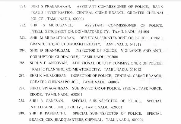 மத்திய அரசின் பதக்கப் பட்டியல்