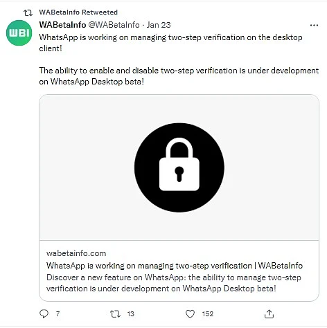 WABetaInfo ட்விட்டர் குறிப்பு