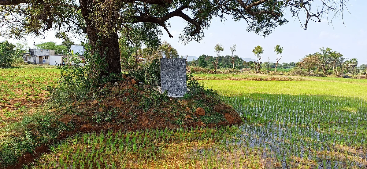 வயல்வெளி பகுதியில் கல்வெட்டு