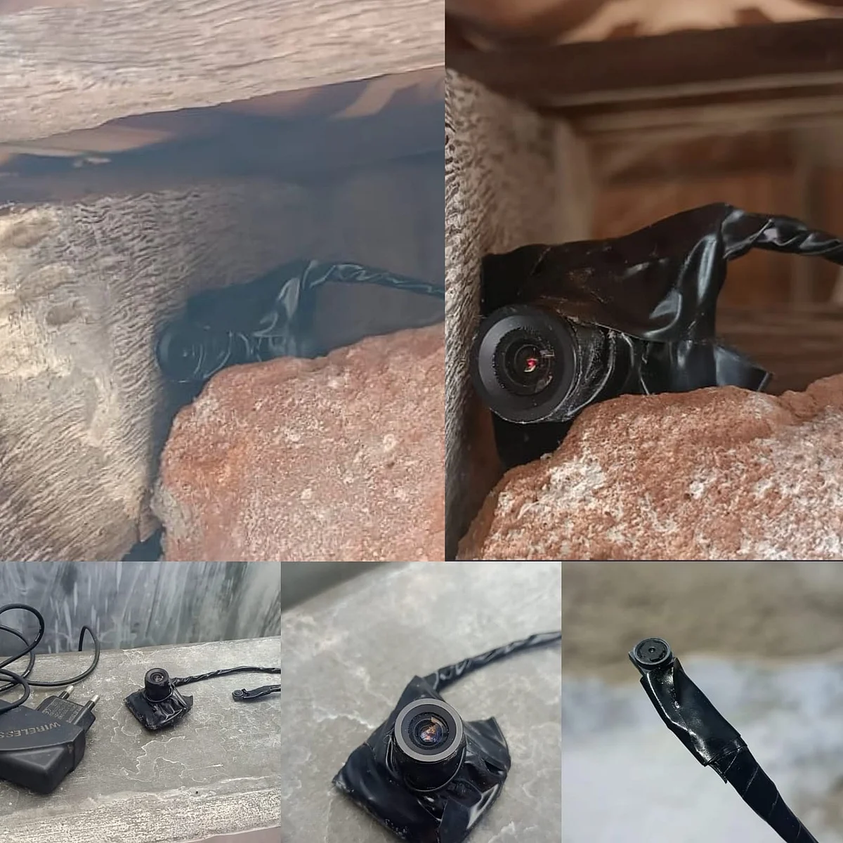 குளியலறையில் கண்டெடுக்கப்பட்ட ரகசிய கேமராக்கள்