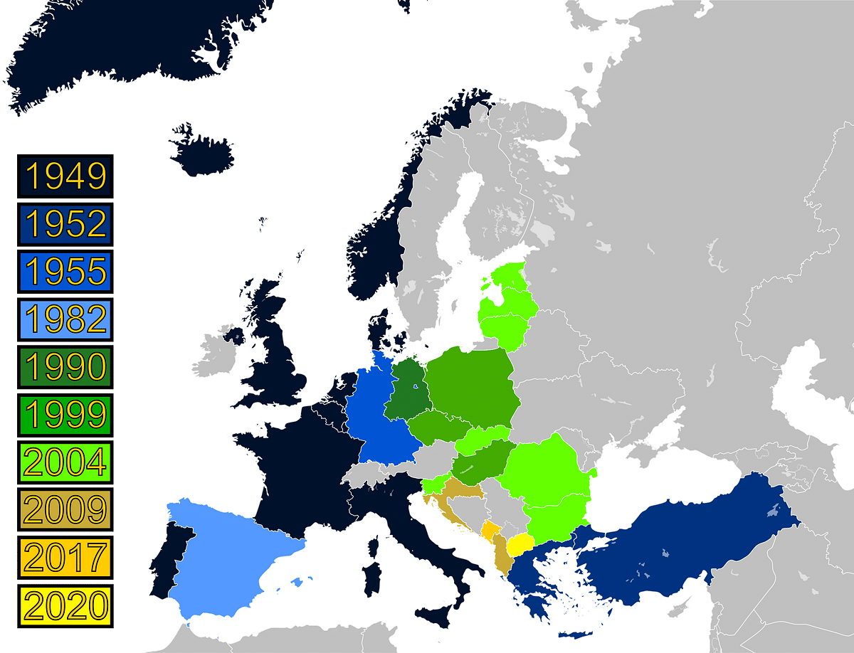 Map of NATO historic enlargement in Europe | ஐரோப்பாவில் நேட்டோ பரவிய விதம்
