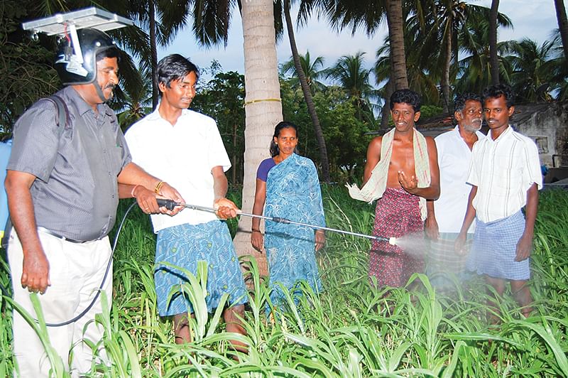சோலார் ஸ்பிரேயருடன் டேவிட் ராஜா பியூலா