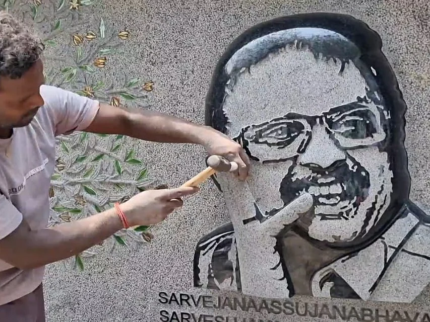6 டன் எடையுள்ள பாறையில் SPB-ன் முகத்தை வடித்த கலைஞர்; நினைவு இல்லத்துக்கு அனுப்பிவைக்கப்பட்ட சிற்பம்