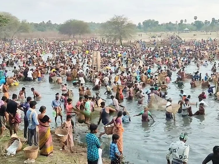 `ஜாதி, மதம் பார்க்காம கலந்துக்குவோம்!' - புதுக்கோட்டையில் களைகட்டிய மீன்பிடித் திருவிழா