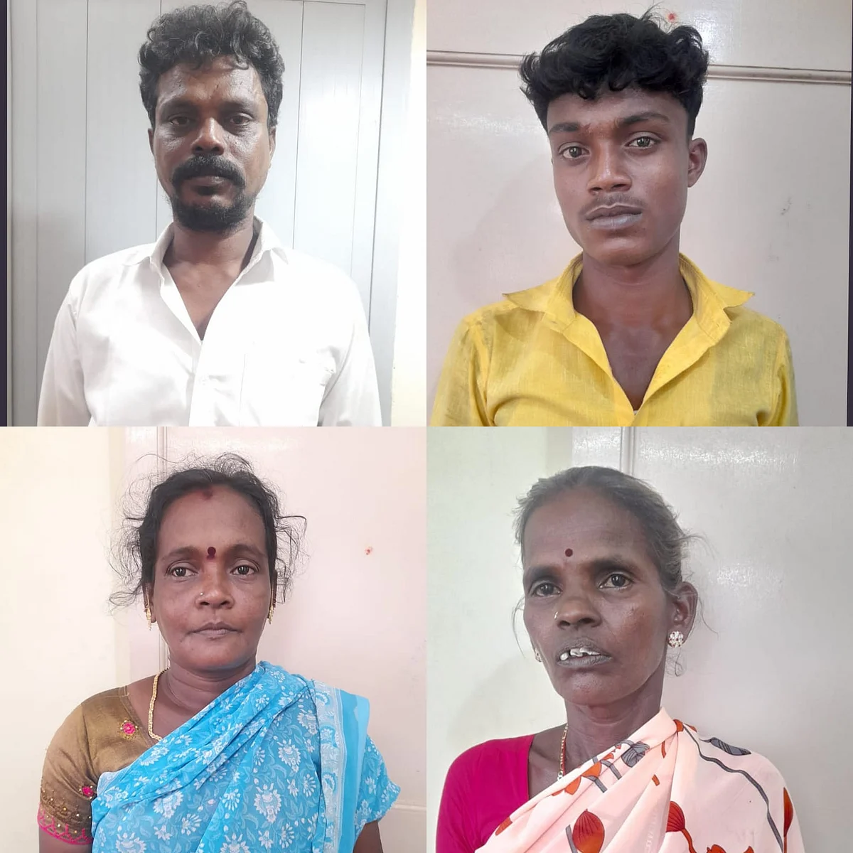 கைது செய்யப்பட்ட சுடலைமுத்து, மாயாண்டி, முப்பிடாதி, வீரம்மாள்