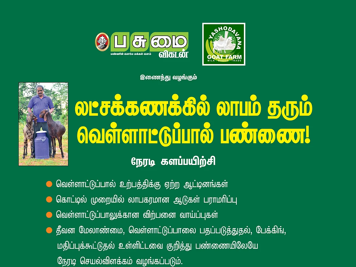 வெள்ளாட்டுப்பாலில் லட்சக்கணக்கில் லாபம்;
வழிகாட்டும் நேரடி களப்பயிற்சி!