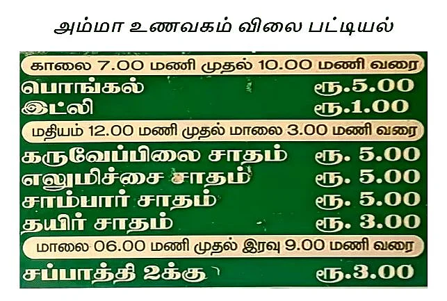 அம்மா உணவகம் மெனு...