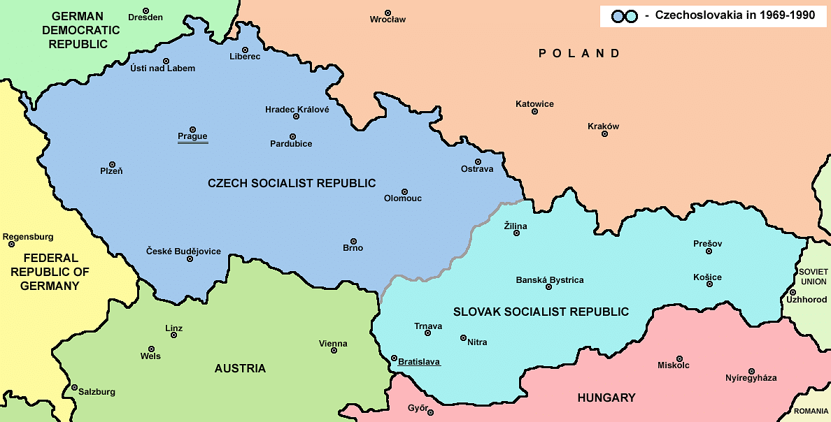 Map of Czechoslovakia in 1969-1990