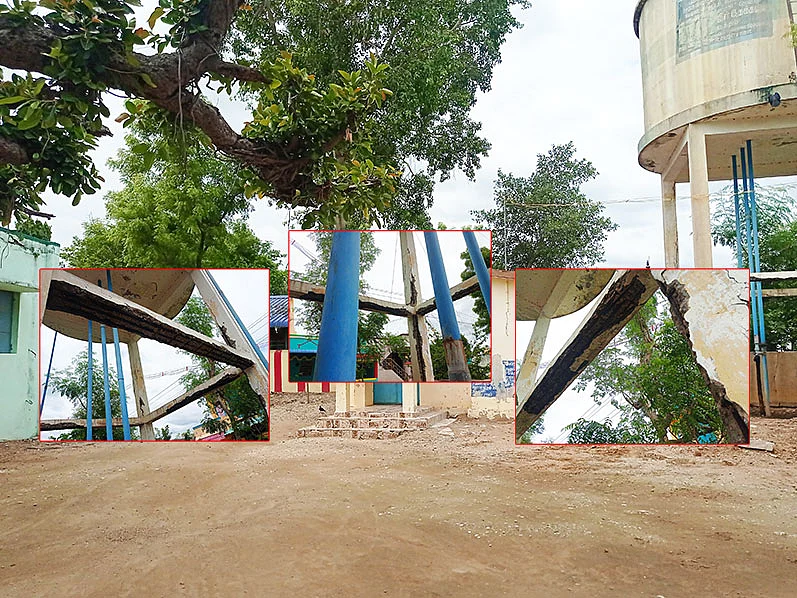 பள்ளி வளாகத்தில் சிதிலமடைந்த மேல்நிலை நீர்த்தேக்கத் தொட்டி -மாணவர்கள் பாதுகாப்பு உறுதிசெய்யப்படுமா?!