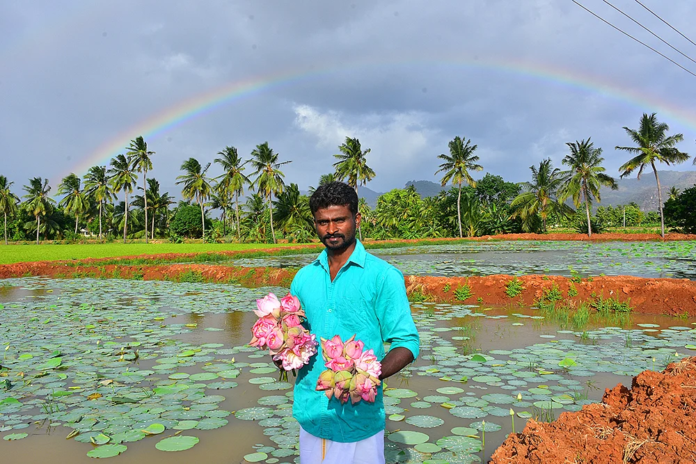 தாமரை மலர்களுடன் பூதப்பாண்டி