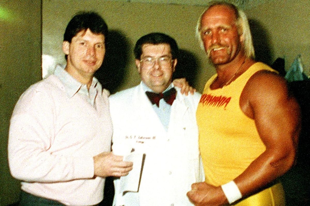 McMahon with Dr. George T. Zahorian III and wrestler Hulk Hogan in 1988.