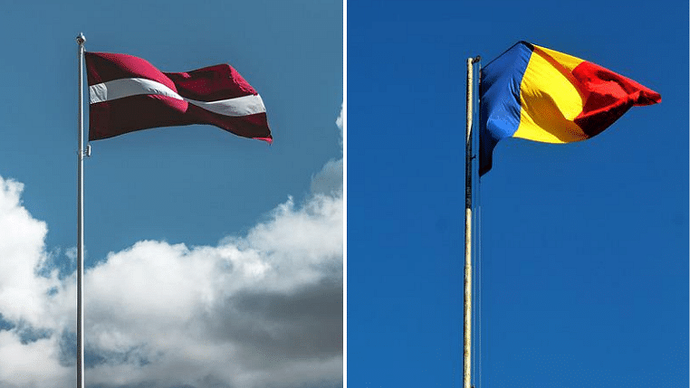 லாட்வியா (Latvia) மற்றும் ருமேனியா (Romania) கொடிகள்
