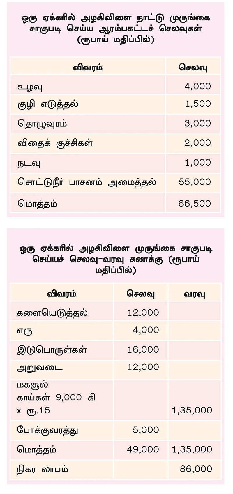செலவு, வரவு அட்டவணை