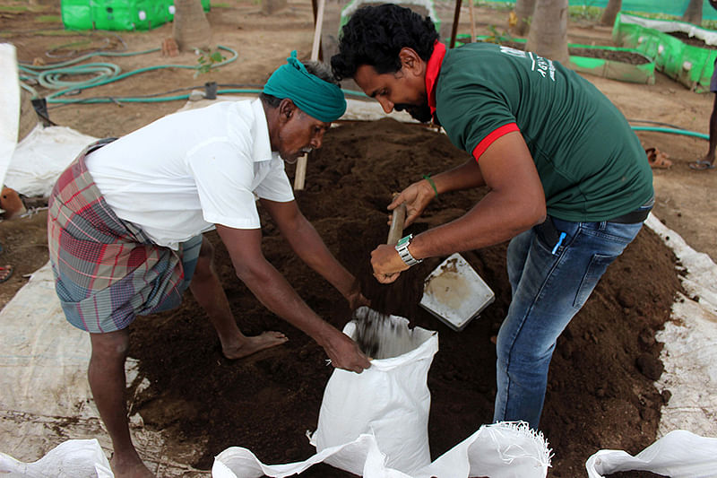 மண்புழு உரம் பேக்கிங் செய்யும் பணி