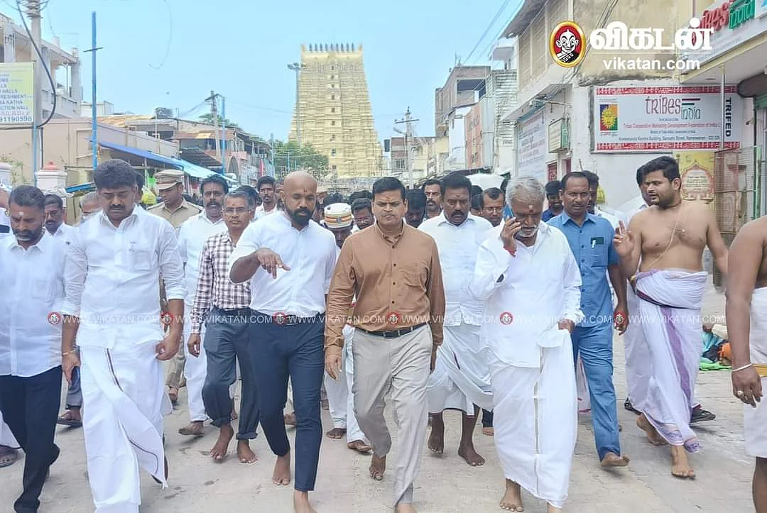 ராமேஸ்வரம் கோயிலில் ஆய்வு மேற்கொண்ட அமைச்சர்