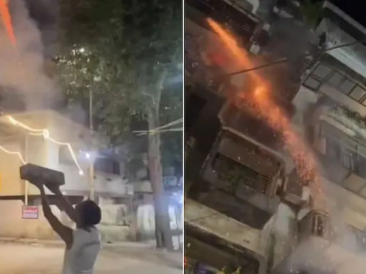 மும்பை: தீபாவளிக்கு அடுக்குமாடிக் குடியிருப்பு வீடுகளின் மீது ராக்கெட்டுகளைவிட்ட வாலிபர்! | Video